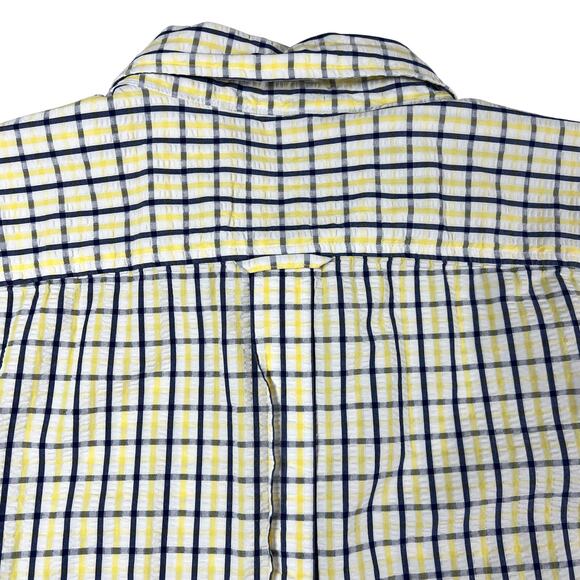 Jos A Bank 1905 Mens Tailored Fit Shirt XL Check Cotton Short Sleeve Blue Yellow - Picture 8 of 12